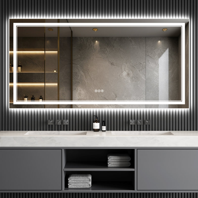 Harana Front and Back Lighting Dimmable Anti-Fog Bathroom/Vanity Mirror with Tempered Glass, 36" x 72"