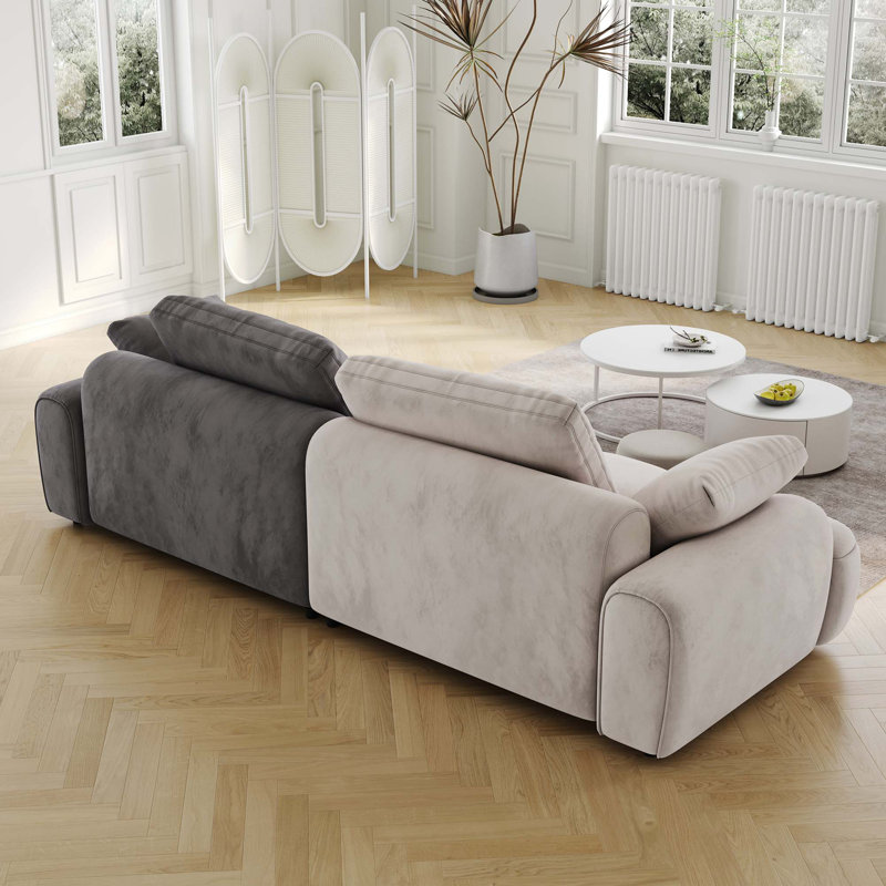 Canapé deux places de grande taille, revêtu de tissu d'ameublement moderne, Beige/gris