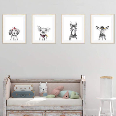 « hipster animals », ensemble de 4 pièces pour l’impression sur papier, chien, porc, vache amusant Cundick