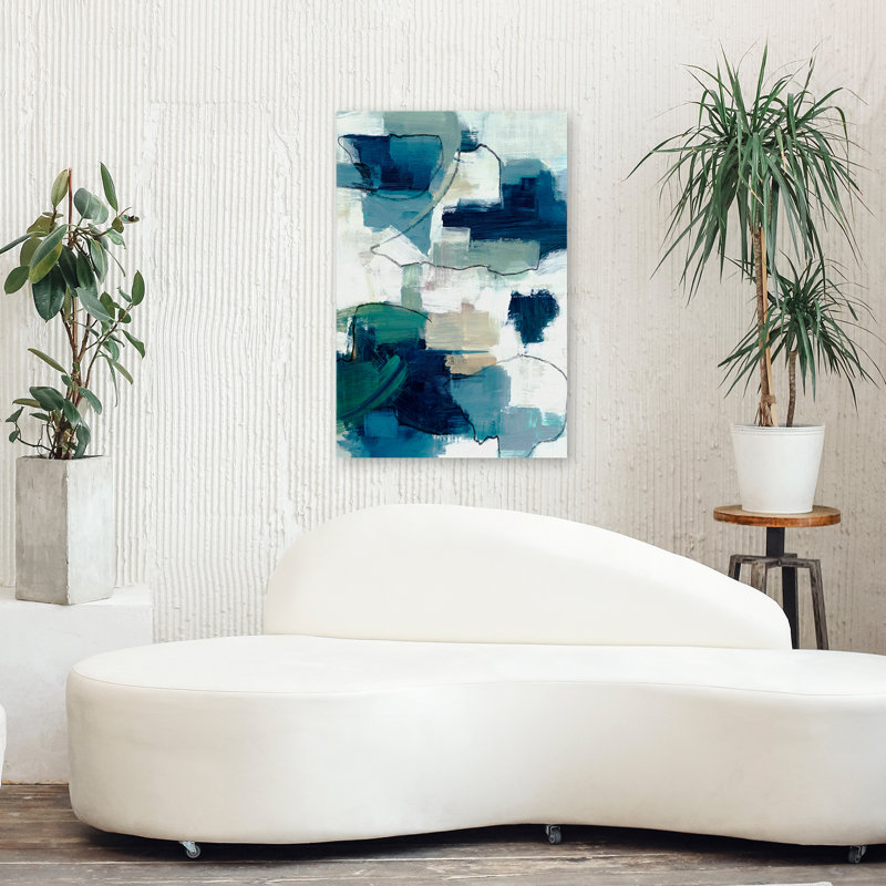 Sapphire Dreams moderne abstrait peinture bleue moderne vert, H 36 po x l 24 po