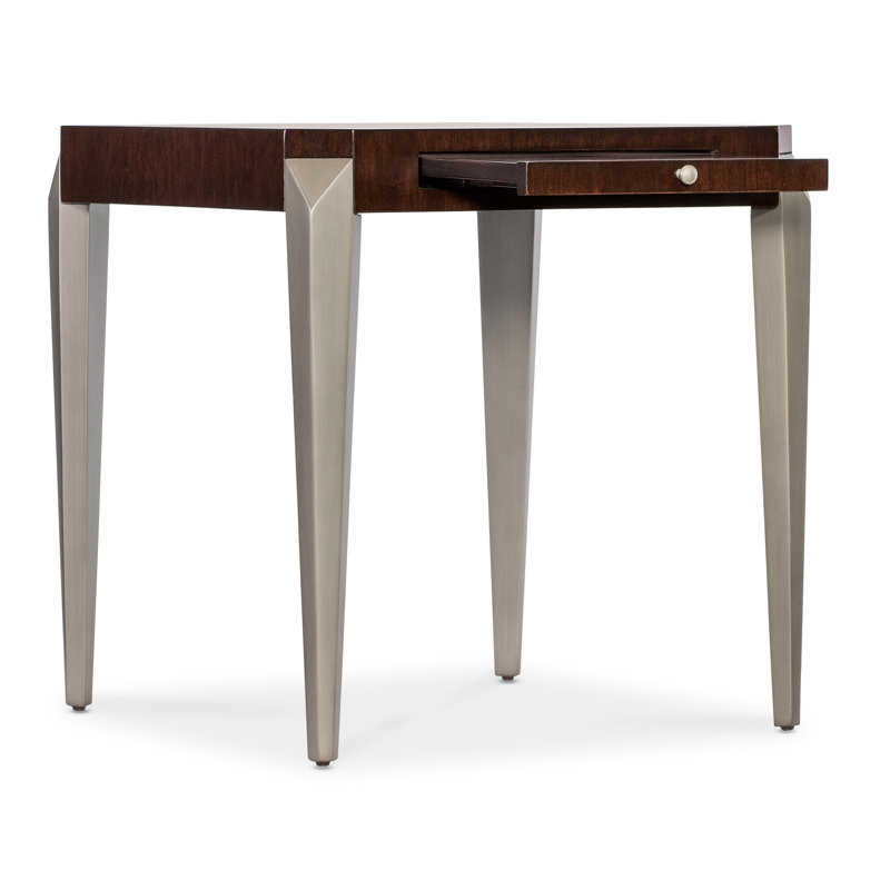 Bella Donna Square Brown Wood and Metal End Table