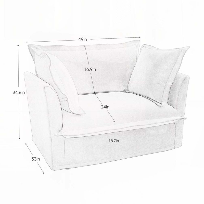 Ensemble de salon modulaire Shetucket de 49 po avec 2 coussins moelleux Latitude Run, Chenille crème