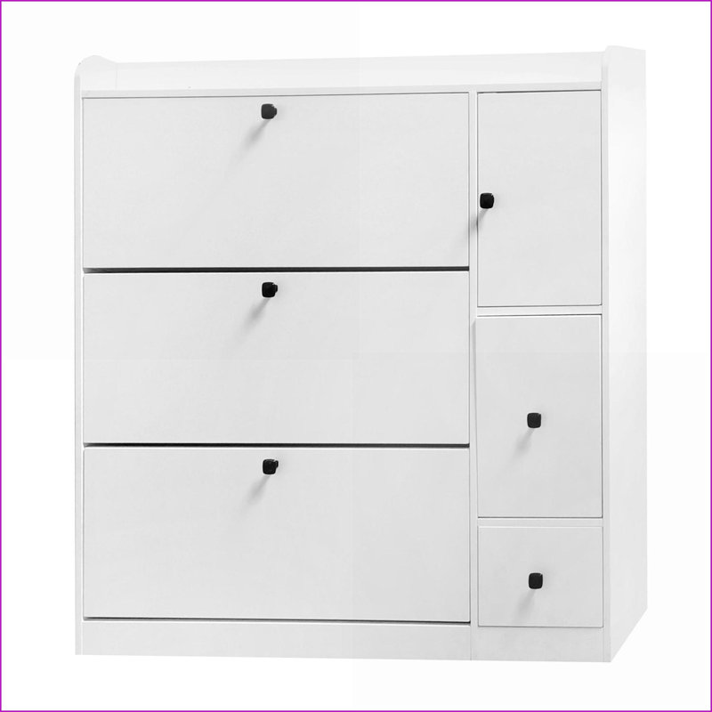 Shoe Cabinet with Pull-Down Seat, 3 Flip Drawers &amp; Adjustable Shelves – Snow White | Entryway | Particle Board