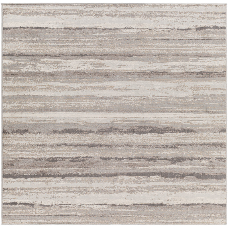Behan Striped Medium Gray/Tan/Camel Rug, 7'10" Square