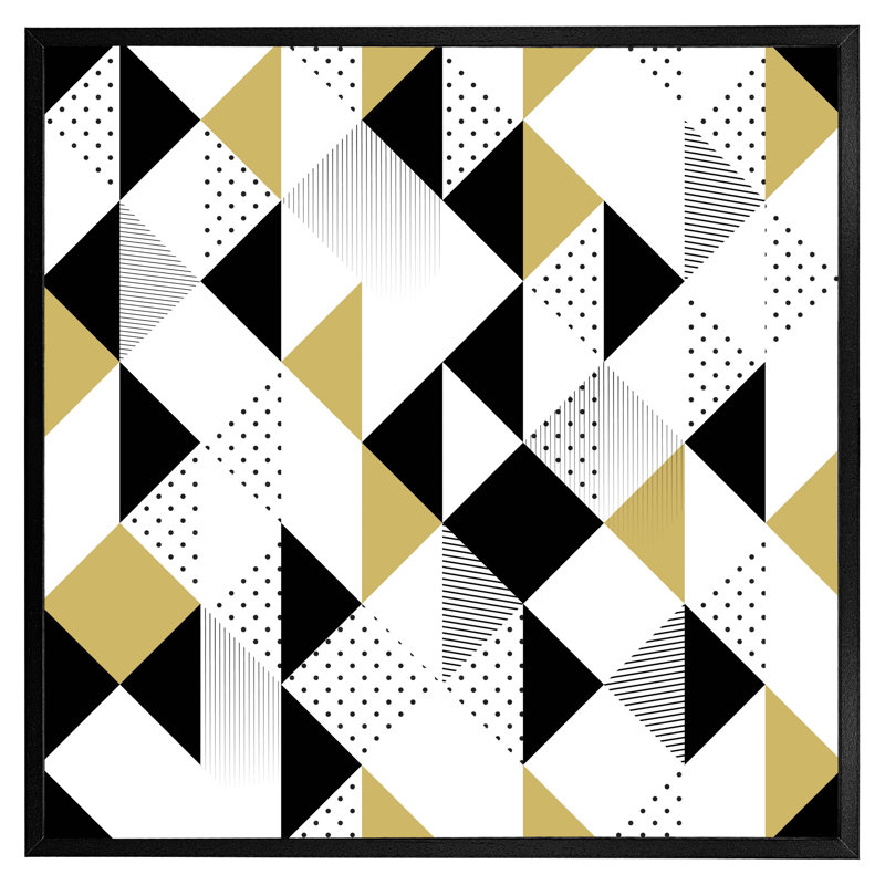 Arwynn Gold & Black Geometric Triangles - Single Picture Frame Print, 31cm H x 31cm W x 4cm D, Black Framed