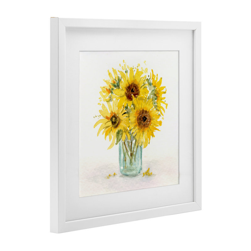 «Warm Yellow Sunflower Bouquet», impression par Patti Bishop, H 13 po x l 13 po, Cadre blanc côtier