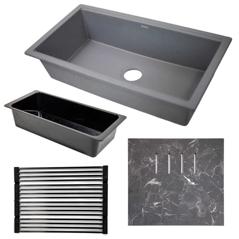 Plymouth 33.75'' L Undermount Single Basin Kitchen Sink, Titanium Gray