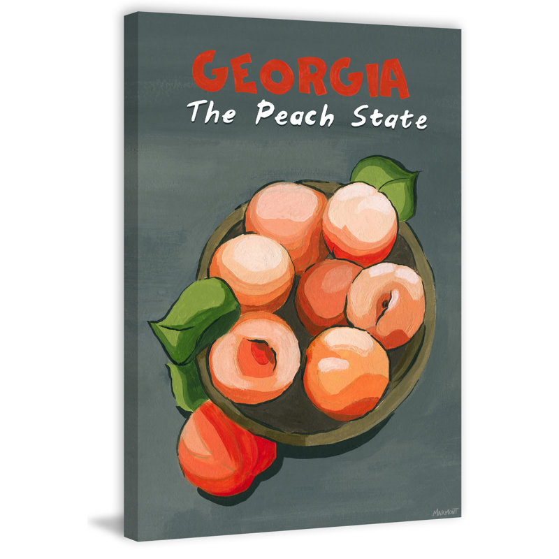 The Peach State, Georgia - reproduction d'art sur toile tendue, H 12 po x l 8 po x P 1,5 po