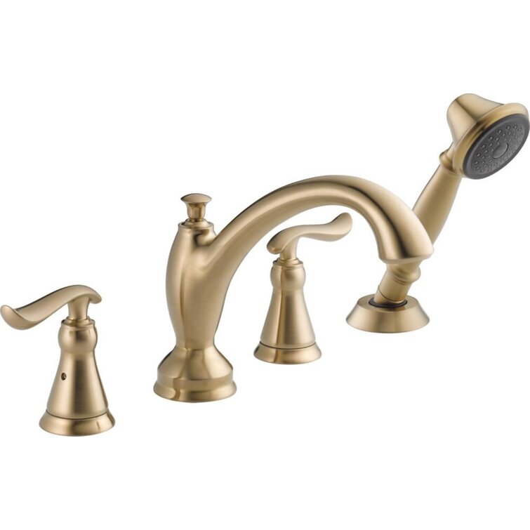 Linden Double Handle Deck Mounted Roman Tub Faucet Trim with Diverter and Handshower