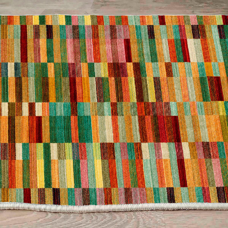 Luxurious 100% Cotton Carpet, 3.3 x 9.8 Feet | Antibacterial, Non-Slip PVC Underside, 0.3 in Pile Height | Machine Washable, Elegant Multi-Color Design (Orange, Yellow, Camel, Red, Brown) | Perfect for Living Room & Bedroom