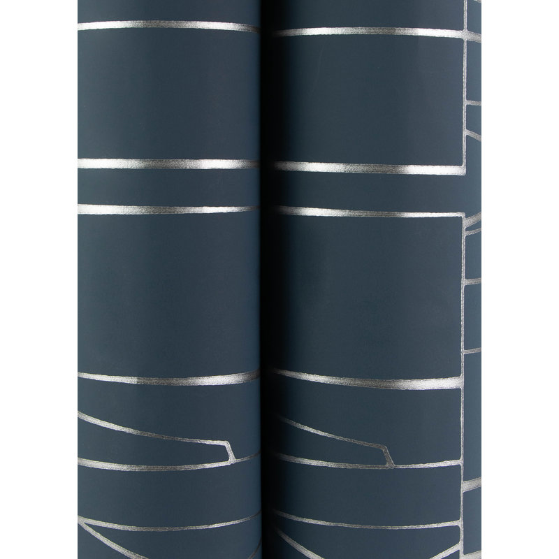 Huntington Indigo Geometric Stripe Wallpaper, Blue
