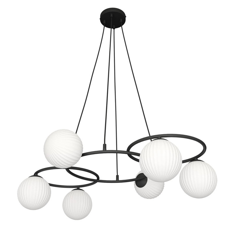 Frisco 6 - Light Matte Black Pendant, Matte Black/Opal