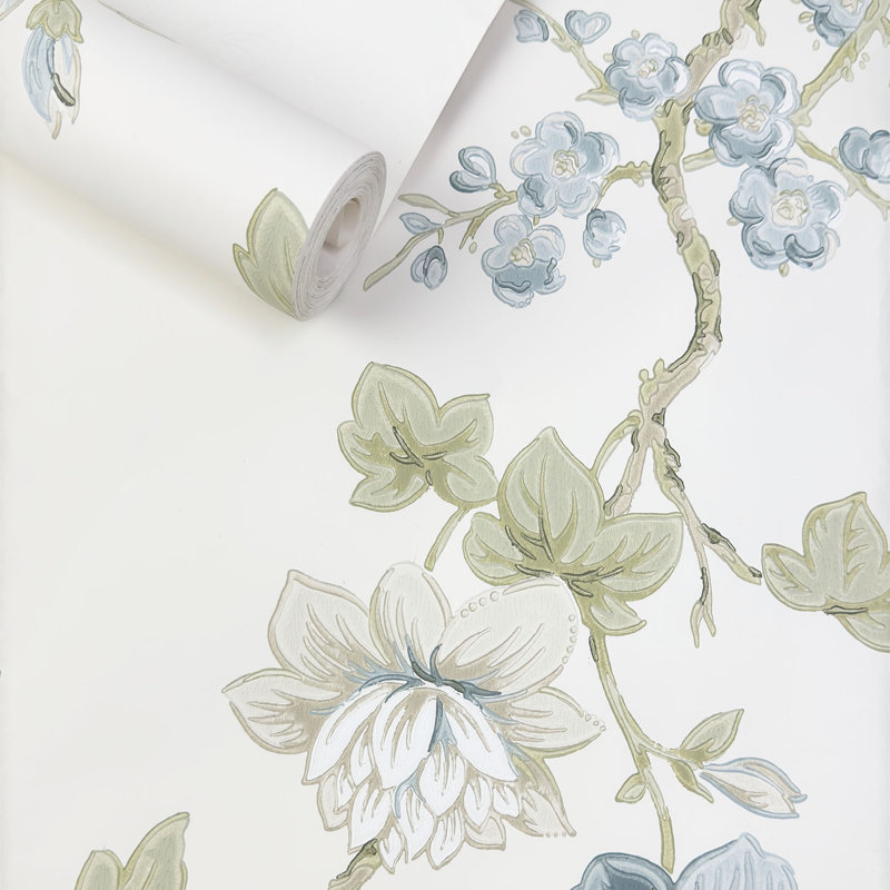 Rouleau de pivoines rétro, Beige clair, L 324,02 po x l 27,01 po