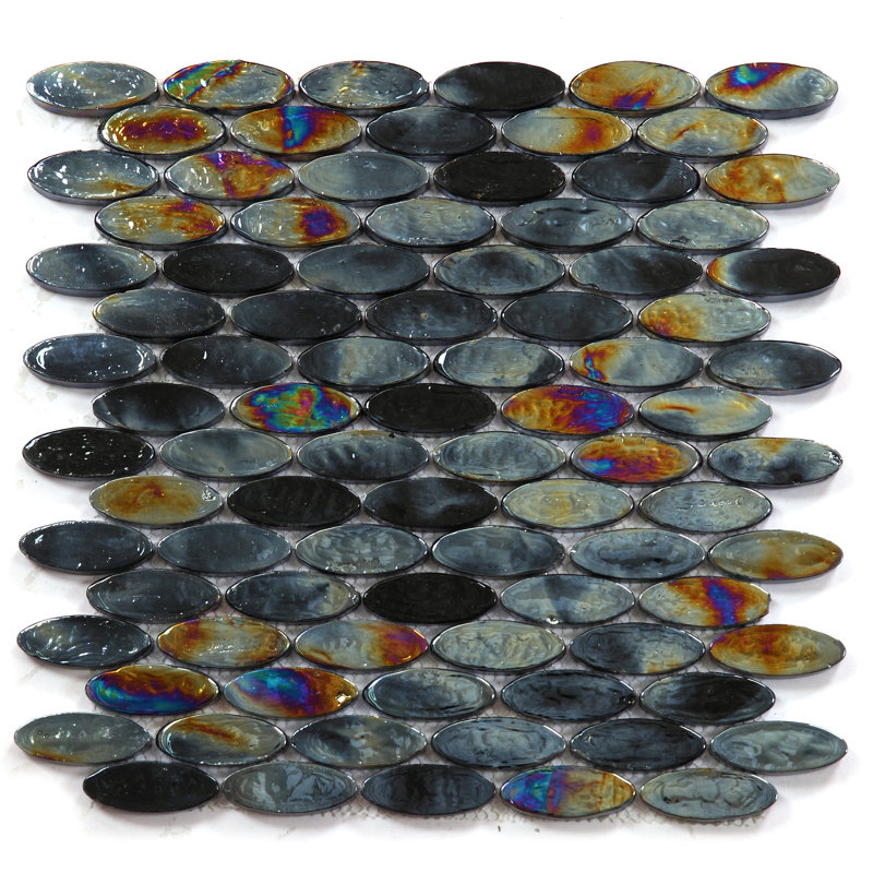 Recycled Black Iridescent 11 x12 Oval Shape Mosaic Wall & Pool Tile