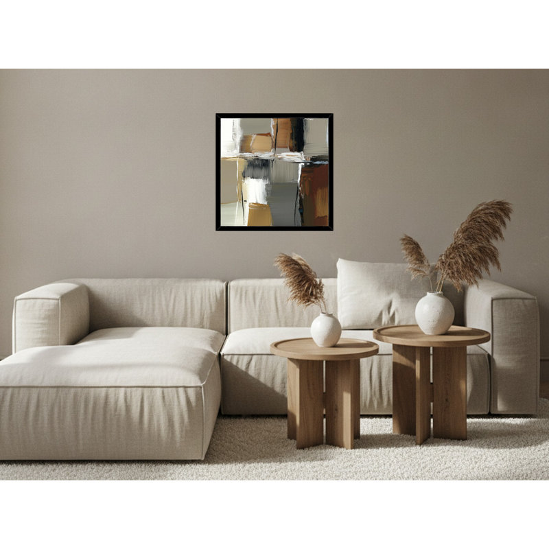 Earthy Abstract Geometric Composition - Art mural sur toile encadrée, 24" H x 24" W, Black