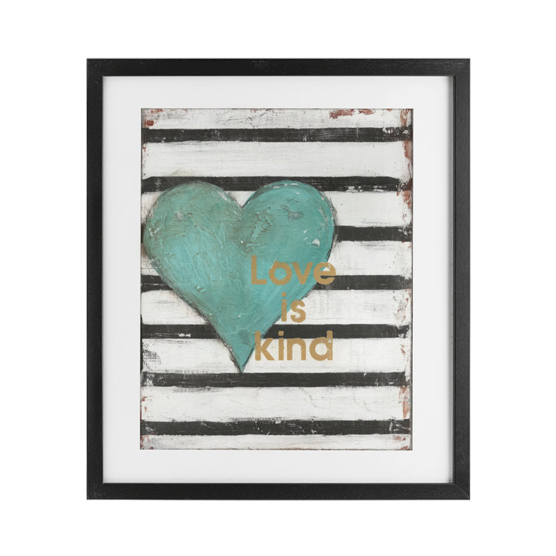 «Love Is Kind on Stripes», reproduction encadrée sous verre, conception de Cassandra Cushman, H 16 po x l 13 po