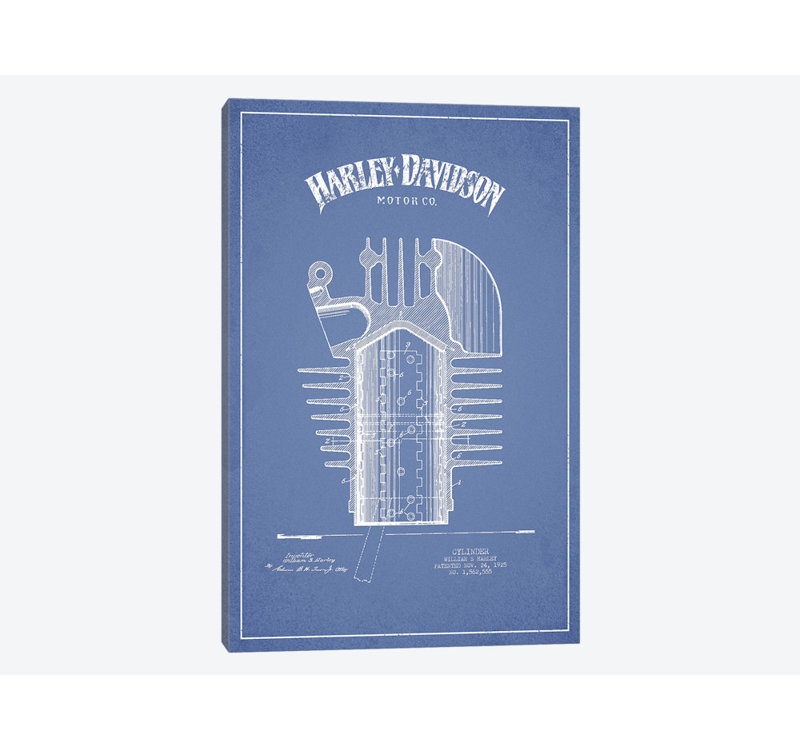« harley-davidson motocyclettes cylinder », impression sur toile en bleu ciel, H 18 po x l 12 po x P 1,5 po, Toile tendue