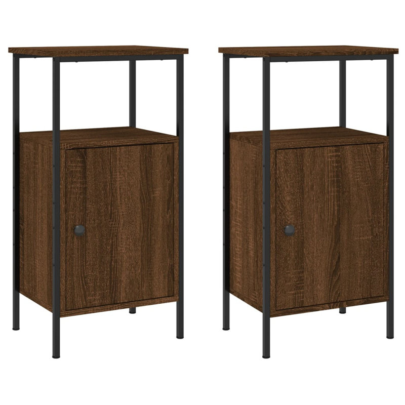 Hedger 41cm W Iron Bedside Table, Set of 2, Artisan Oak