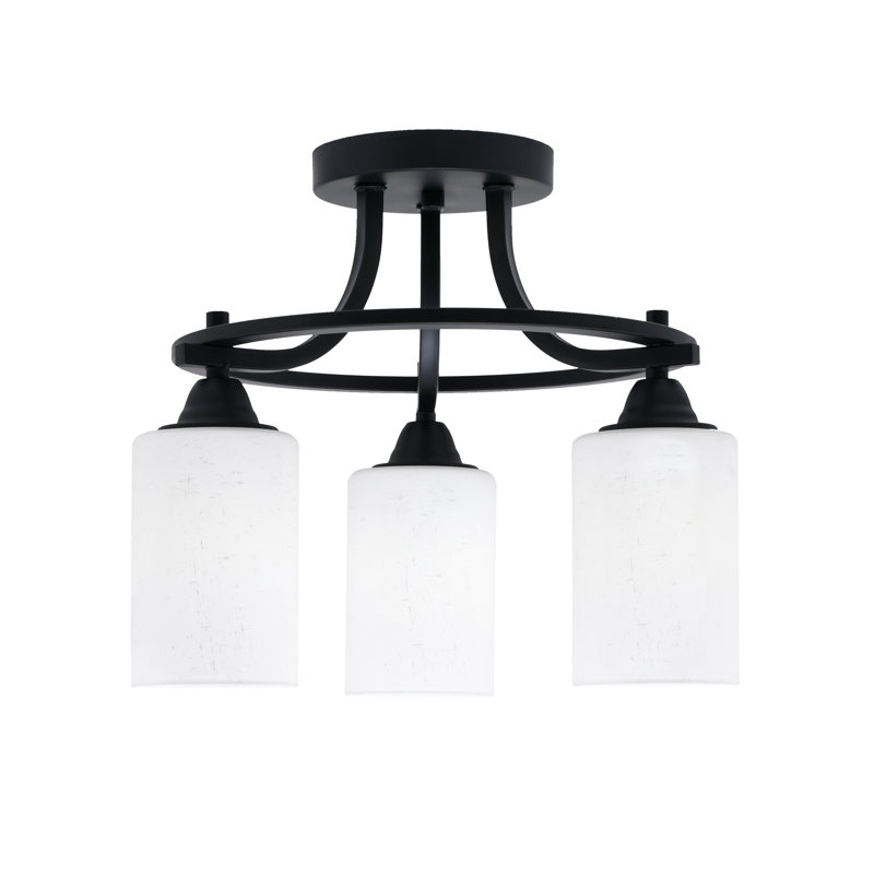Plafonnier semi-encastré 3 lumières Paramount avec fini noir mat et verre mousseline blanc 4 po