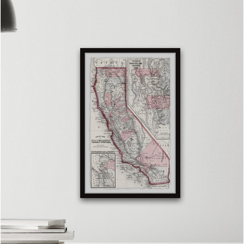 « rétro map of california » par marmont hill, reproduction d’image sur papier, H 36 po x l 24 po