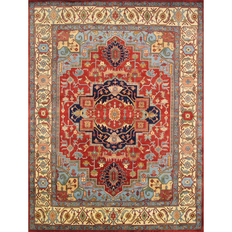 Tapis oriental en laine noué à la main Serapi de couleur rouille / ivoire / crème