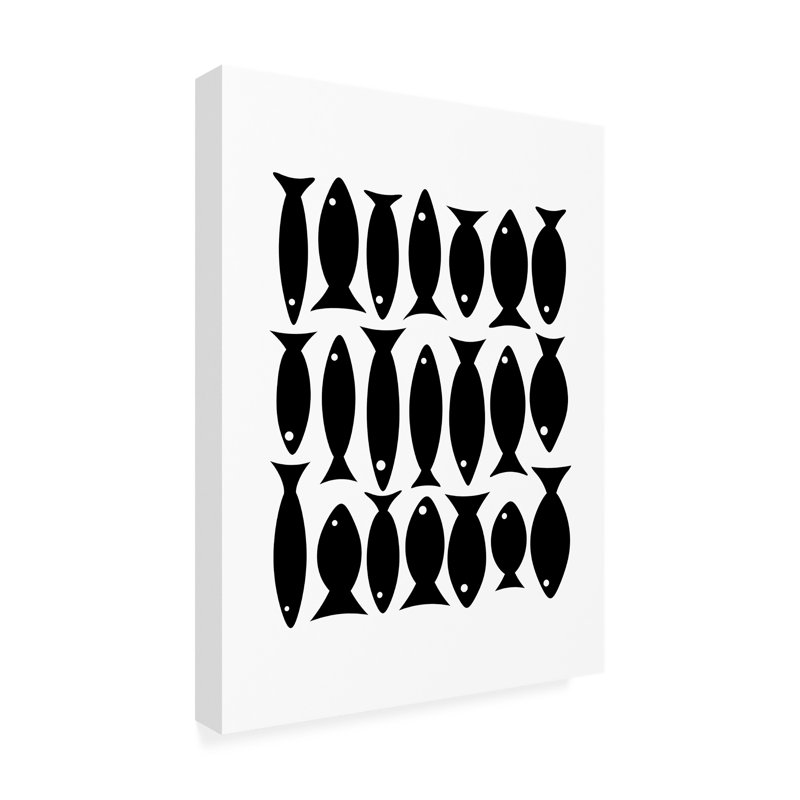 Animaux, poissons, noir et blanc, abstrait A, H 19 po x l 14 po x P 2 po
