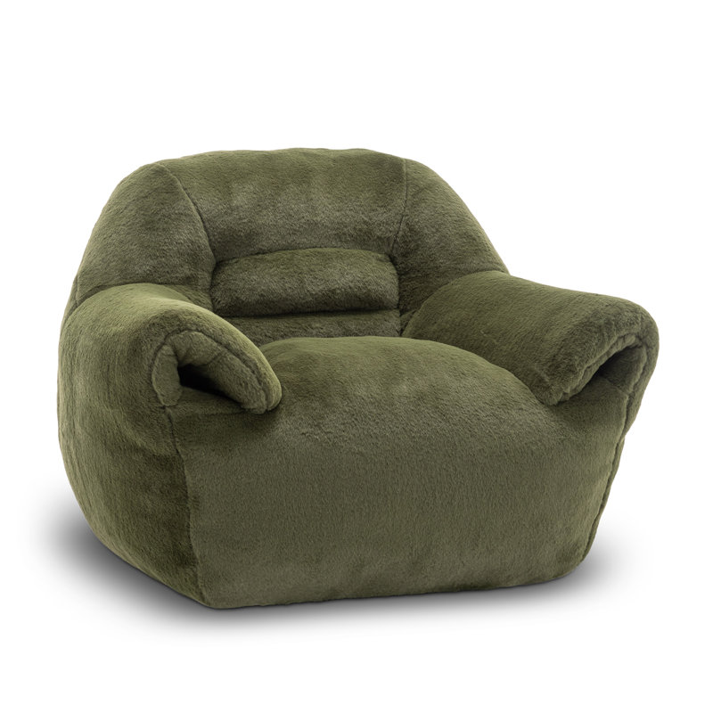 Compression 42.5" WVelvet Adult Bean Bag Chair With Storage Armrest, Green Velvet
