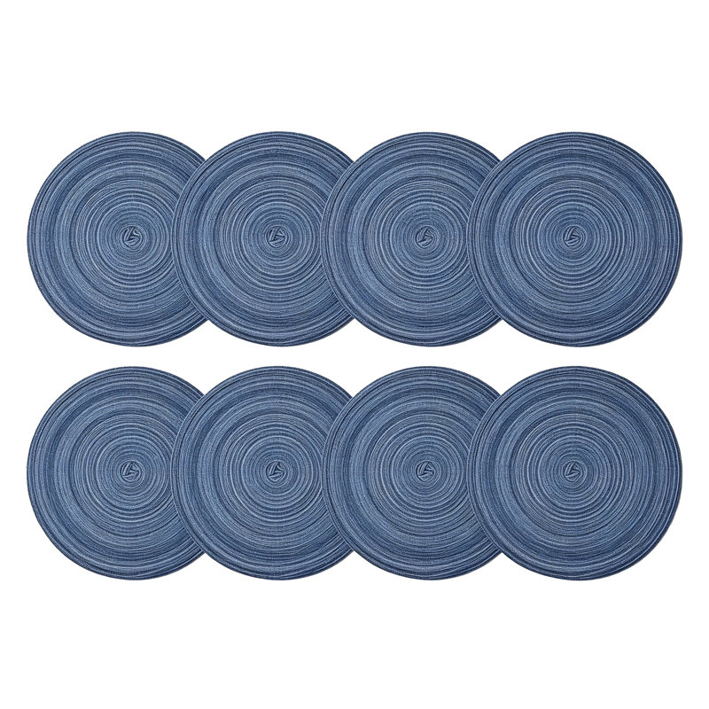 Ensemble de napperons de table tressés ronds bleus en polyester de 8, 15 pouces résistant à la chaleur et anti-brûlure pour la cuisine