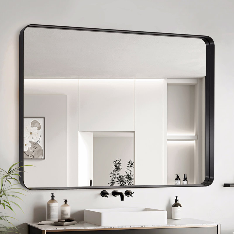 Aluminium Frame Bathroom Mirror, Black, Rectangle, 48" x 32"