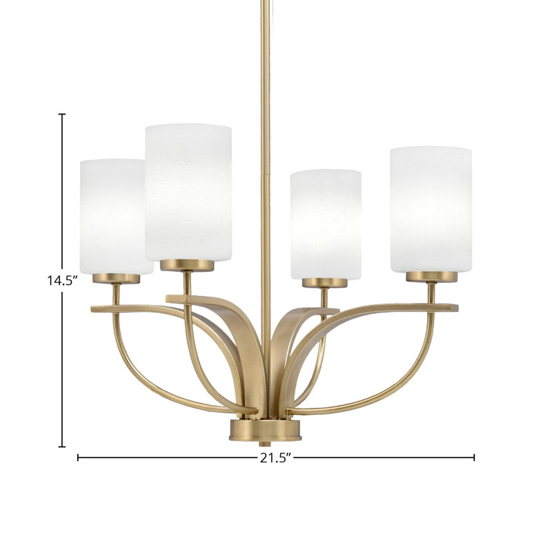 Unia 4 Light, Uplight, Chandelier Shown In New Age Brass Finish With 4" White Muslin Glass
