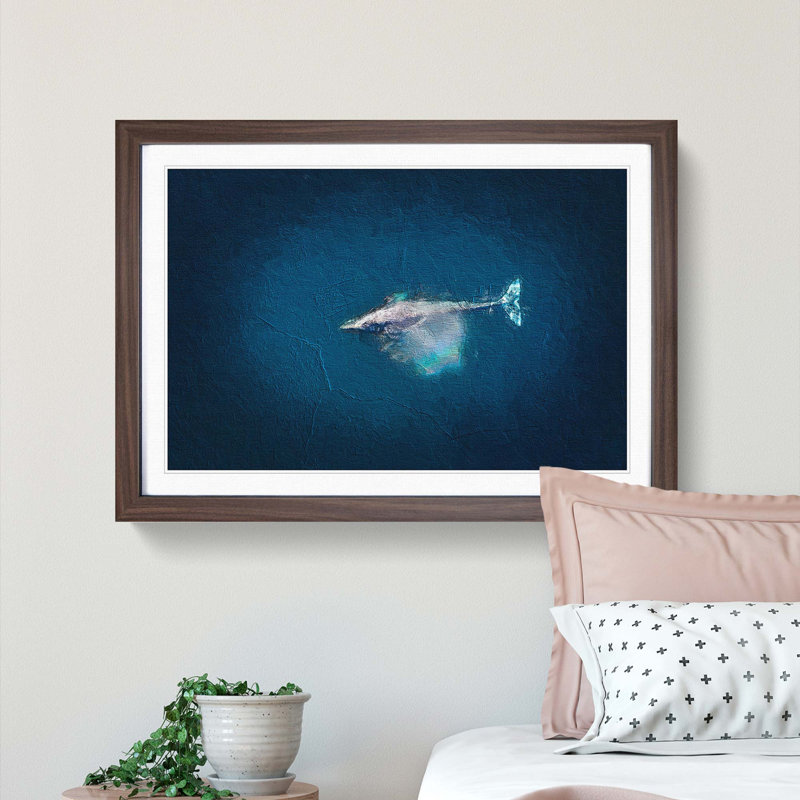 Swimming Dolphin - Picture Frame Painting Print, Walnut Framed, 48cm H x 65cm W x 2cm D