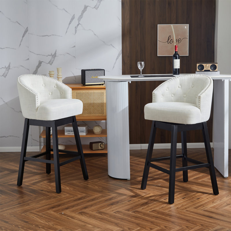 Ensemble de 2 tabourets de comptoir pivotants de 33,25 po, avec tabourets de bar rembourrés à hauteur de comptoir avec structure en bois d'hévéa massif, dossier, repose-pieds, tabourets de bar sans accoudoir pour bar personnel, comptoir de cuisine