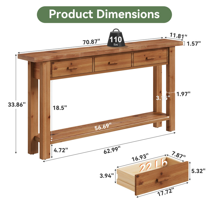 Console 79,84 po avec 3 tiroirs, Brun