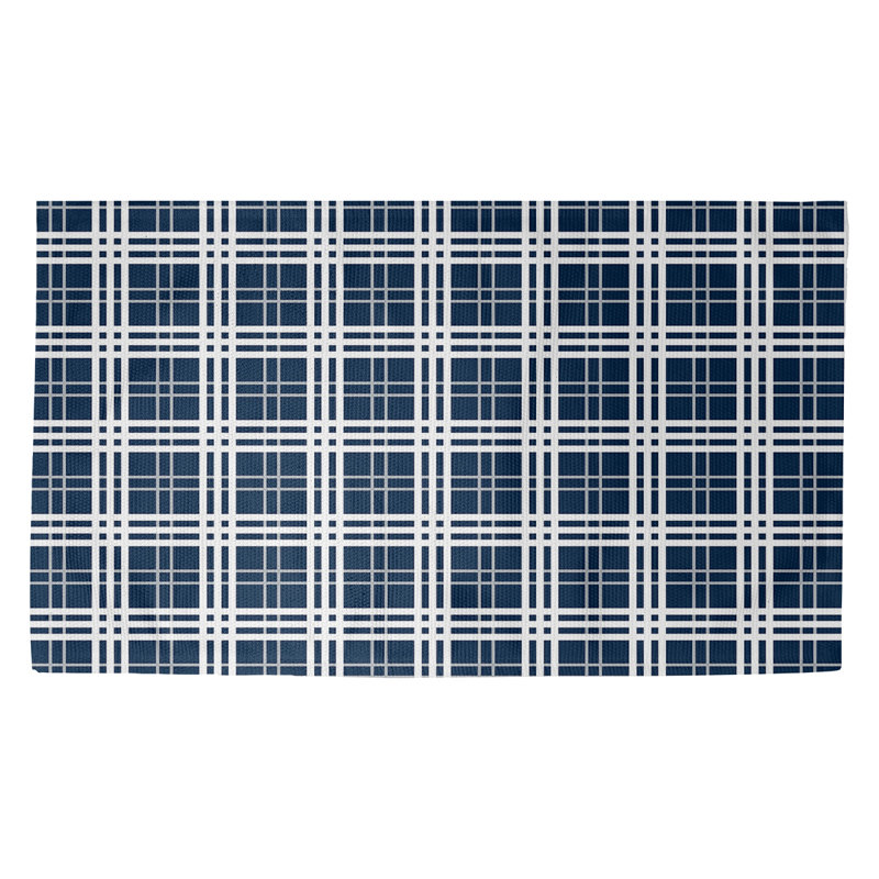 Bleu/blanc fait à la main à motif écossais Tapis décoratif, Rectangle 5 pi x 7 pi