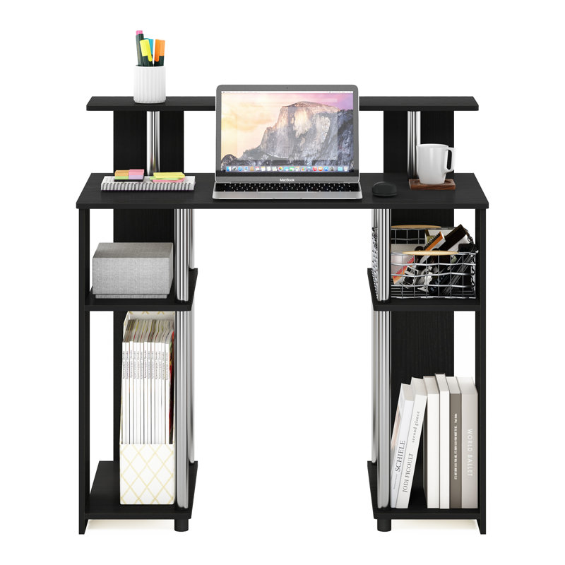 Bozidar Computer Desk, Americano/Stainless Steel, 90" H x 90" W x 48" D