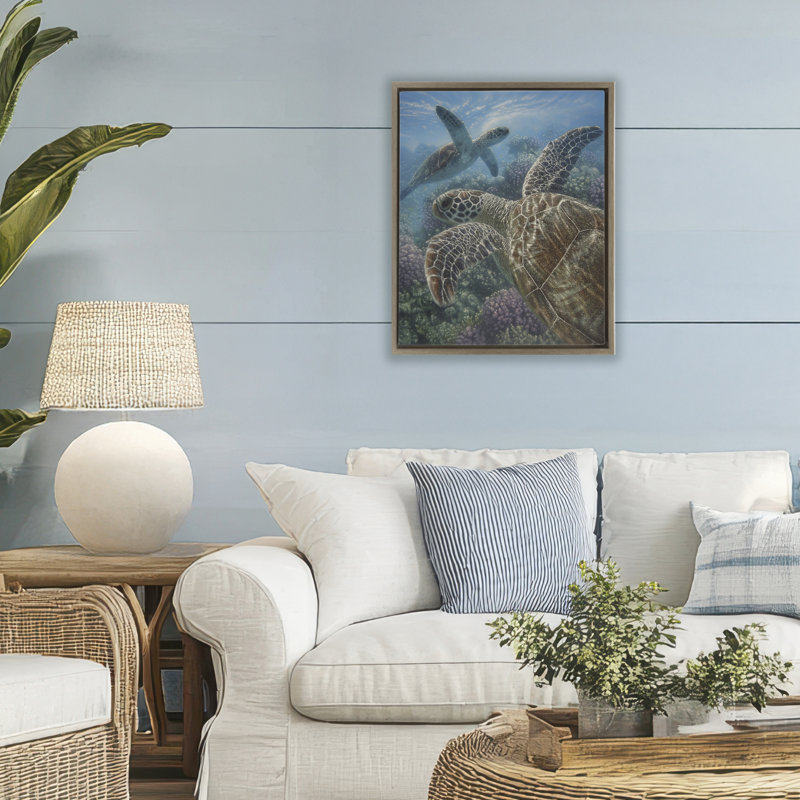 Turtle Bay sur un cadre flottant de récif, design par Collin Bogle, Cadre flottant orme Montalcino, H 21 po x l 17 po