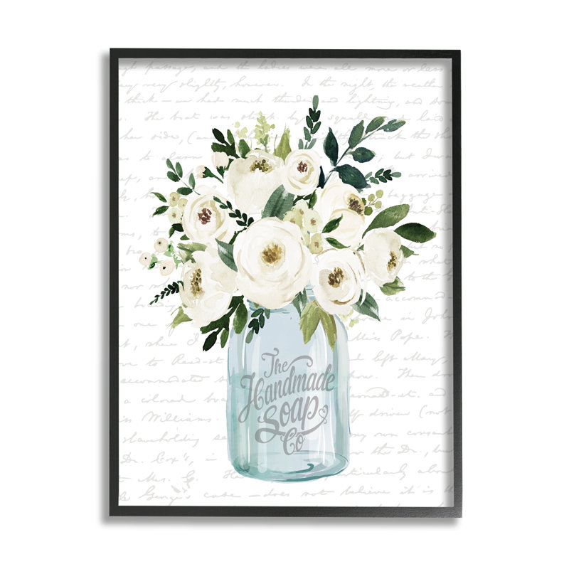 Bouquet de fleurs blanches, Giclée encadrée noir minuit, H 14 po x l 11 po x P 1,5 po