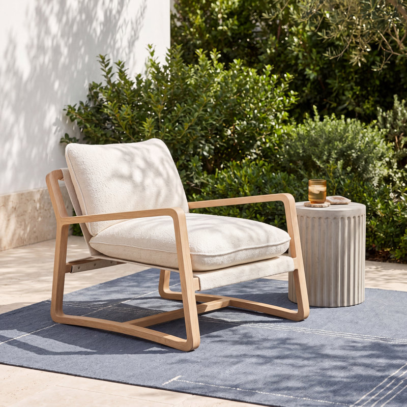 Shea Teak Outdoor Lounge Chair, Washed Brown, Faye Sand