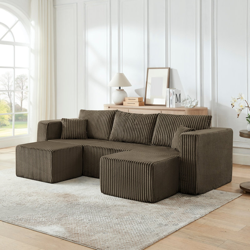 Canapé modulaire en velours côtelé compressé, Brun