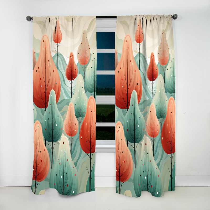 Laveya - Pin de Noël festif orange et vert I - Rideau velours forêt d'hiver - 1 panneau, L 52 po x L 84 po