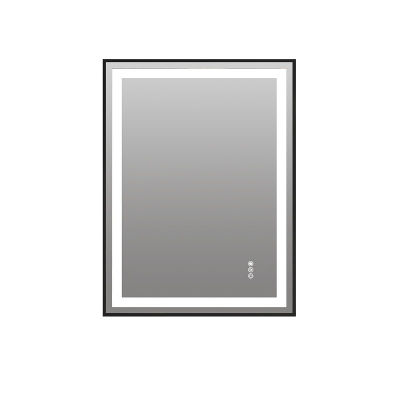 Frameless Tempered Glass Bathroom Vanity Mirror with Dual Front & Back LED Strip Lights,, Black, 36" x 24"