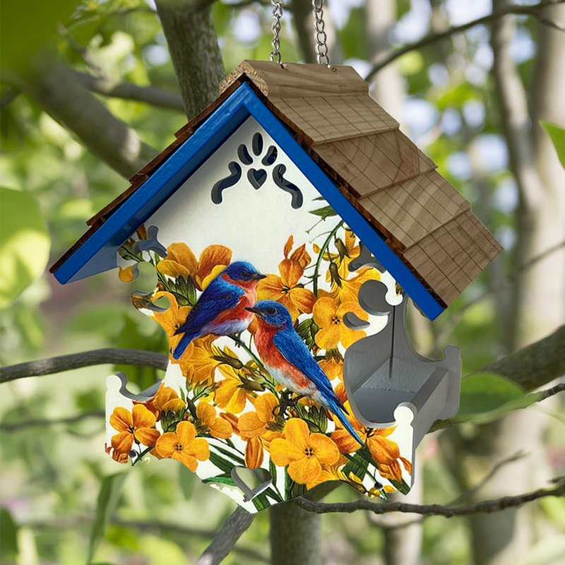 Mangeoire d'oiseaux Love Nest - imprimé oiseaux bleus et camélias
