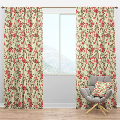 Panneau de rideau simple semi-transparent à motif floral avec passe-tringle Roses