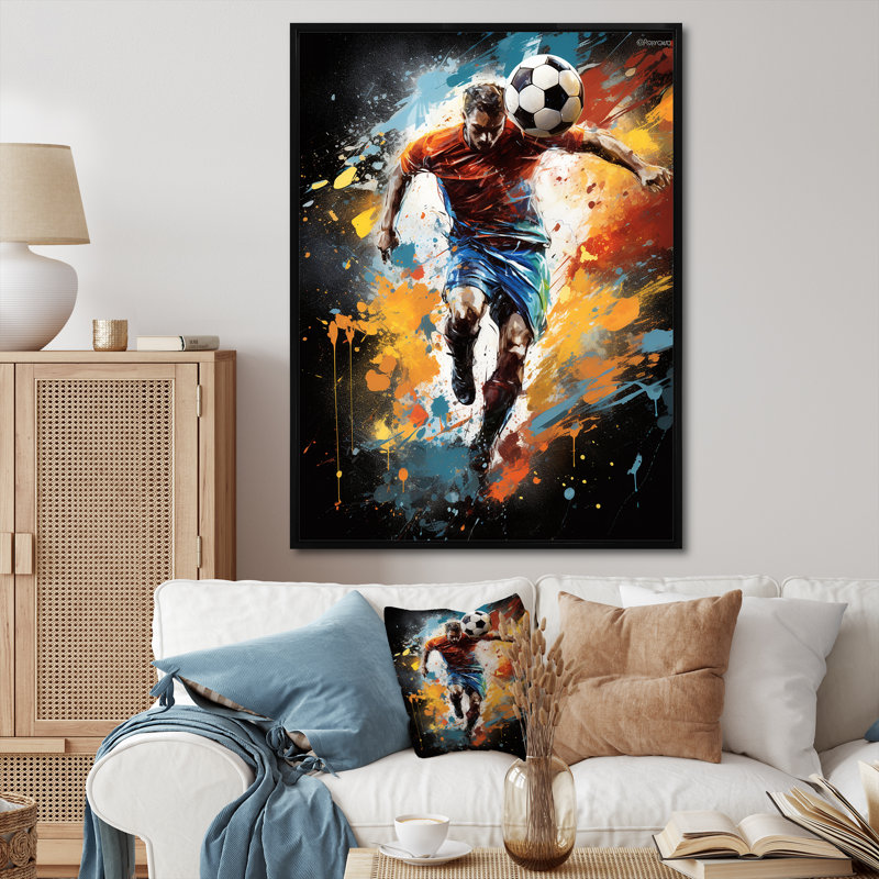 «Urmia Abstract Soccer Portrait Fusion», impressions sur toile, H 44 po x l 34 po x P 1,5 po, Cadre flottant noir