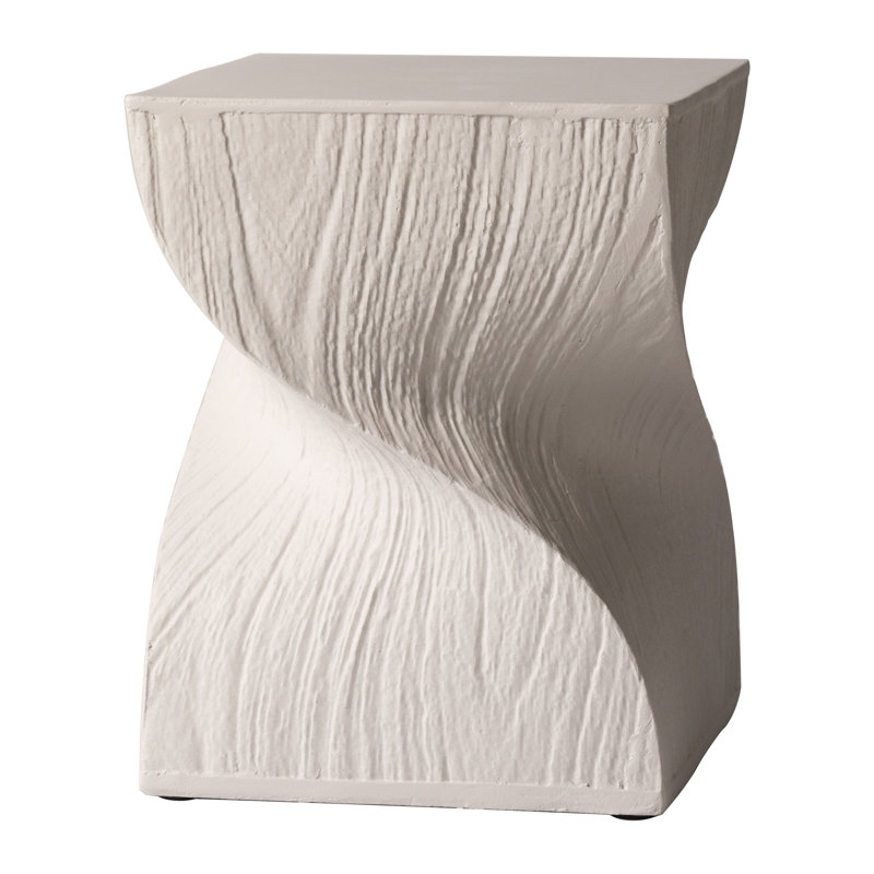 Table d'appoint carrée en fibre de pierre de 14 po de large avec motif sculpté torsadé Doraly, Crème, crème