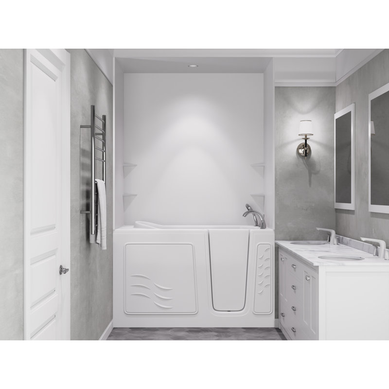 Tub'n Wall Series 30" x 59" Right Side Drain Soaker Bathtub in White with Matching Smooth Shower Wall Kit, Right, White