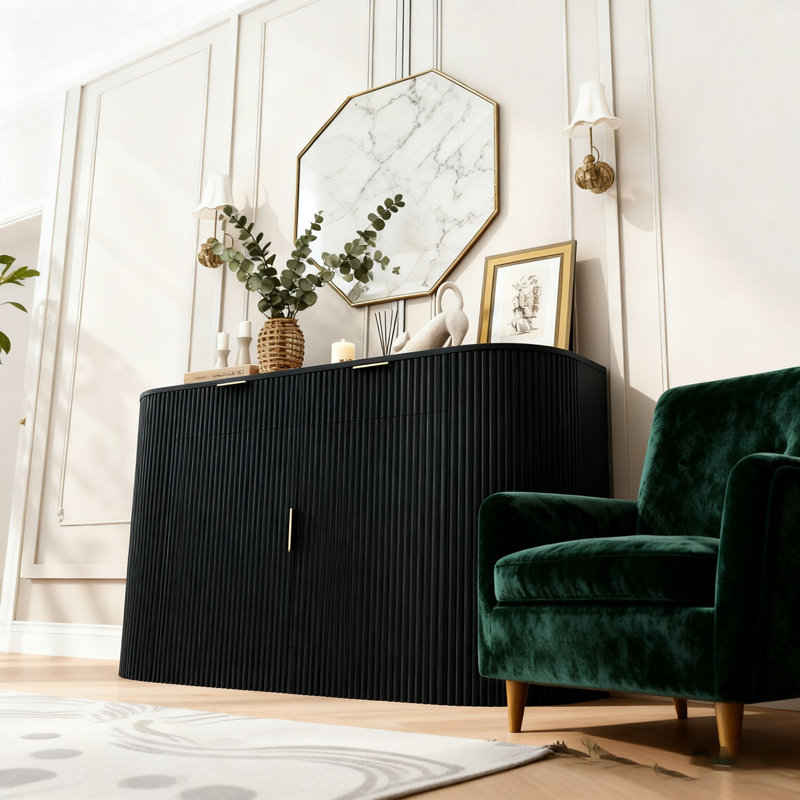 Armoire de rangement moderne 55,1 "avec 2 portes et 2 tiroirs, Noir