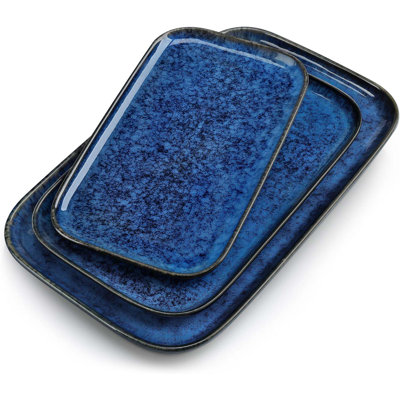 Stern Serving Platters Set Of 3, 15/13/ 11 Inches Rectangular Serving Plates, Serving Trays For Entertaining, Party