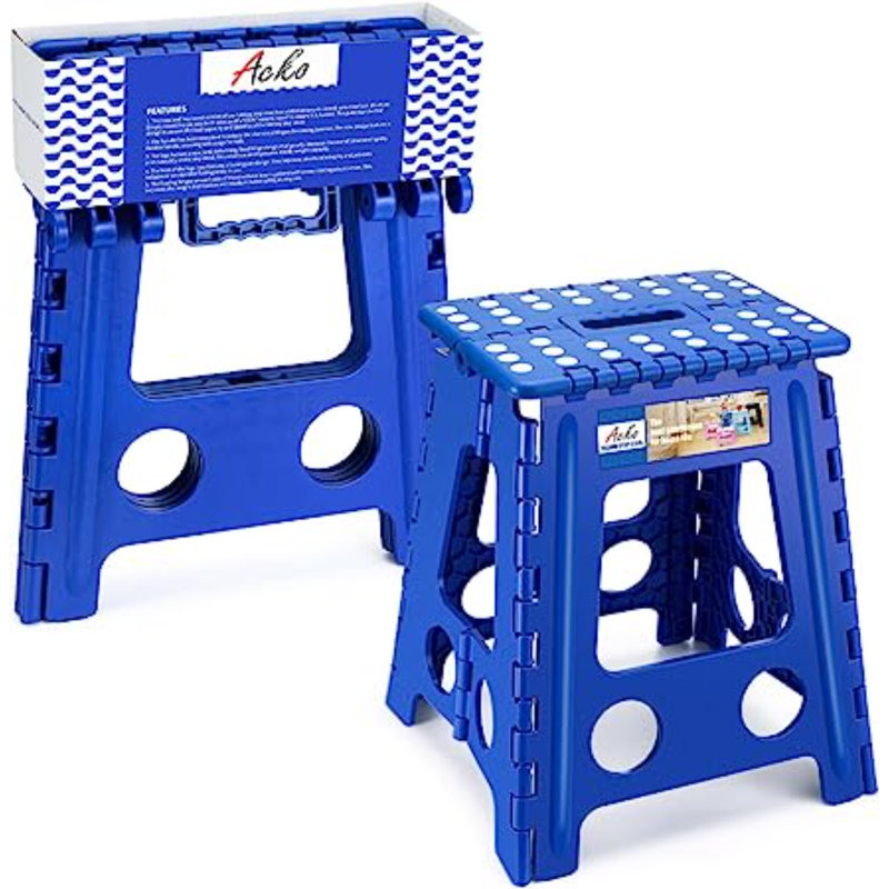 Escabeau pliant de 16 pouces de hauteur pour escabeaux pliables robustes de qualité supérieure pour adultes et enfants, petit tabouret pliant en plastique pouvant contenir jusqu'à 300 lb de pois gris (paquet de 1)