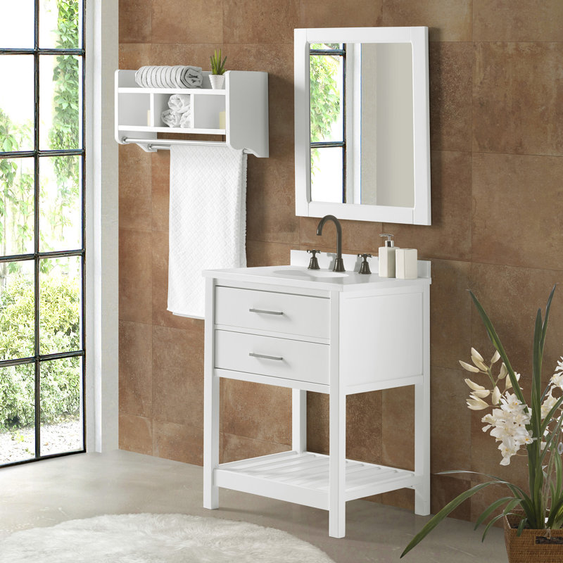 Harrison 24" White Pine Freestanding Vanity Cabinet with Open Shelf
